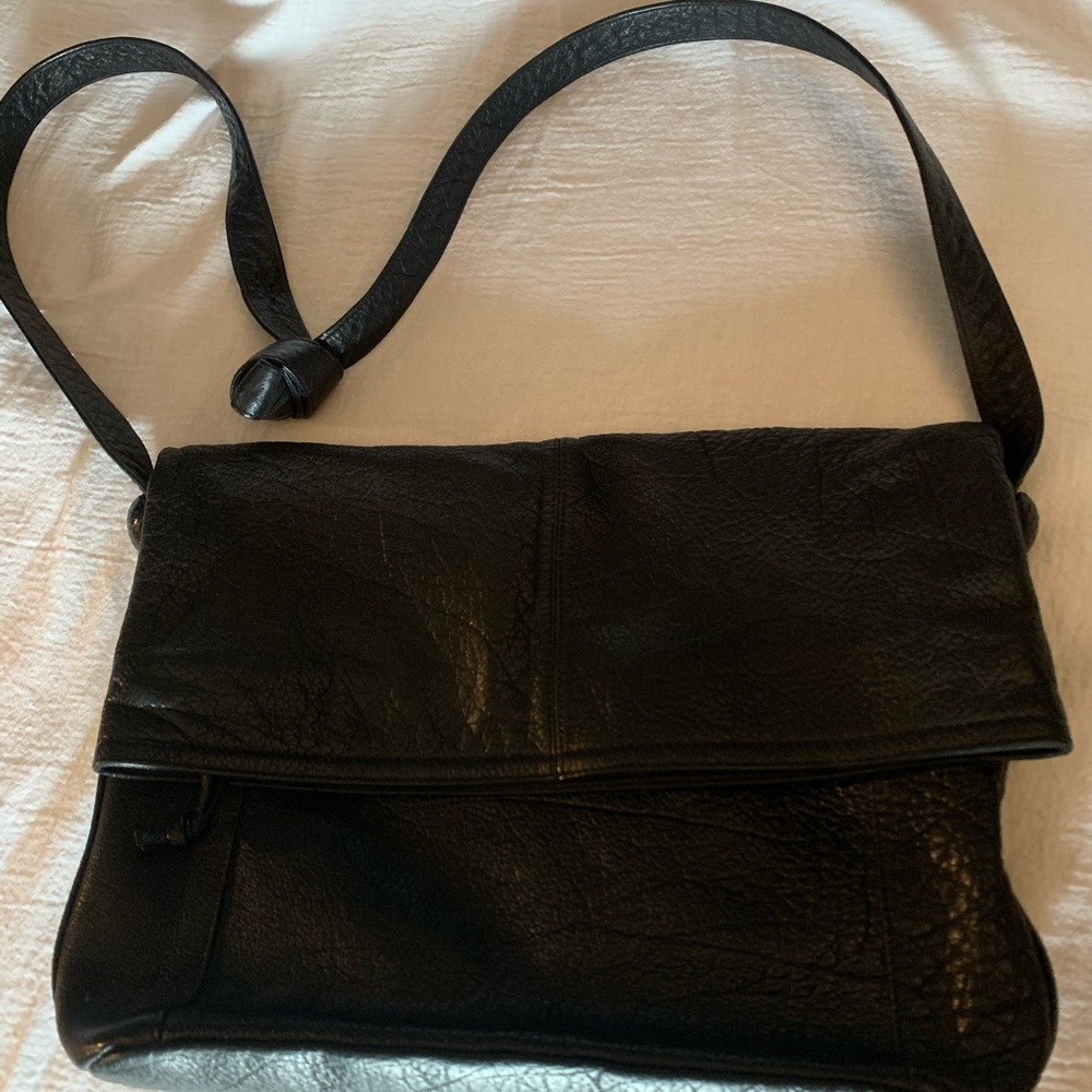 COPY - Carlos Falchi Buffalo black leather shoulder bag in EUC